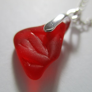GENUINE SEA GLASS Necklace Sterling Silver Rare Red Amberina Texture Real Surf Tumbled Greek Beach Natural Seaglass Pendant Jewelry   N 813