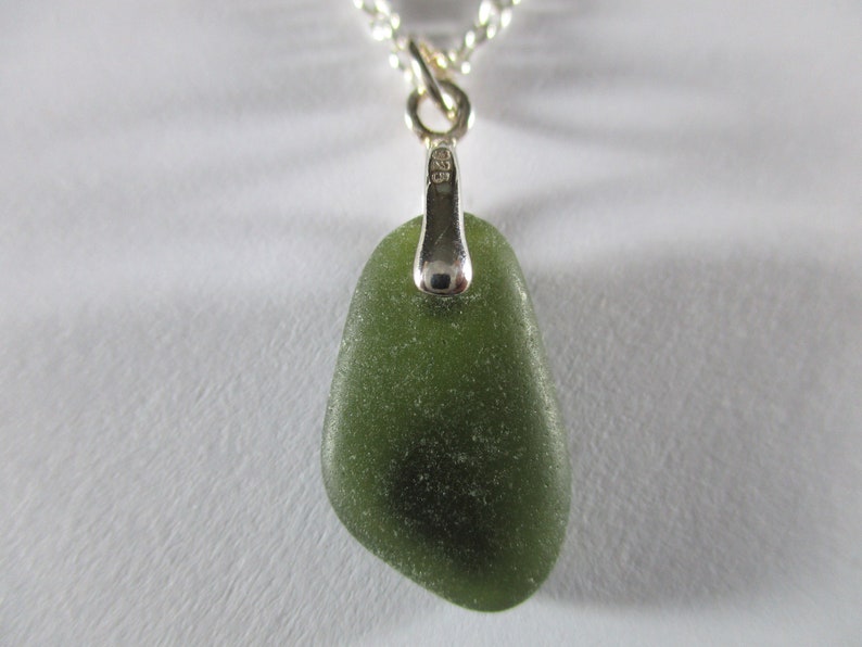 GENUINE SEA GLASS Necklace Sterling Silver Flawless Olive - Etsy