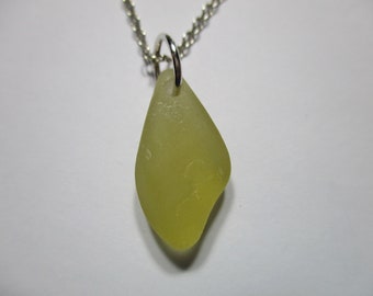 GENUINE SEA GLASS Necklace Pendant Sterling Silver Rare Honey Yellow Real Surf Tumbled Natural Greek Beach Found Seaglass Jewelry N 494j