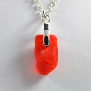 GENUINE SEA GLASS Necklace Sterling Silver Rare Bright Red Real Surf Tumbled Greek Beach Natural Seaglass Pendant Jewelry Quality   N 689e