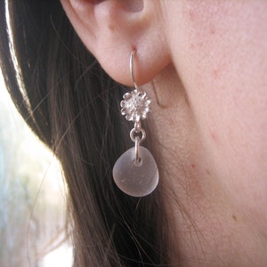 GENUINE SEA GLASS Earrings Flawless Pale Light Lavender Sterling Silver Daisy Hooks Real Surf Tumbled Beach Found Seaglass Jewelry  E 171l