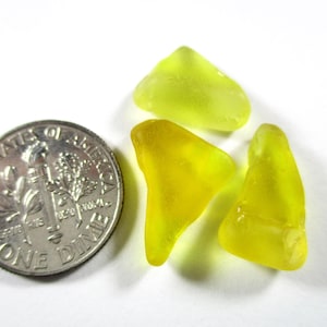 GENUINE SEA GLASS 3 Rare Bright Yellow Real Surf Tumbled Unaltered Undrilled Natural Greek Beach Seaglass Art Jewelry Pendant Beads  U 1927