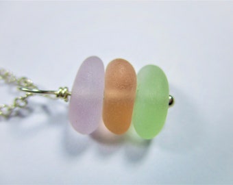 ECHT ZEEGLASS ketting sterlingzilver vlekkeloos zeeschuim zalm lavendel echte pastel edelstenen echte surf tuimelde strand zeeglas sieraden N 599e