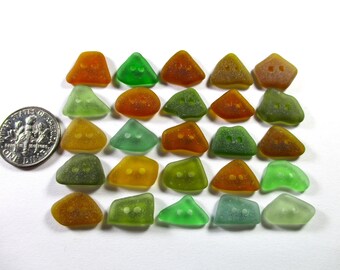GENUINE SEA GLASS Buttons 13mm Green Teal Olive Brown Honey Amber 25 Real Surf Tumbled Beach Found Seaglass Sewing Knitting Two Hole But 344