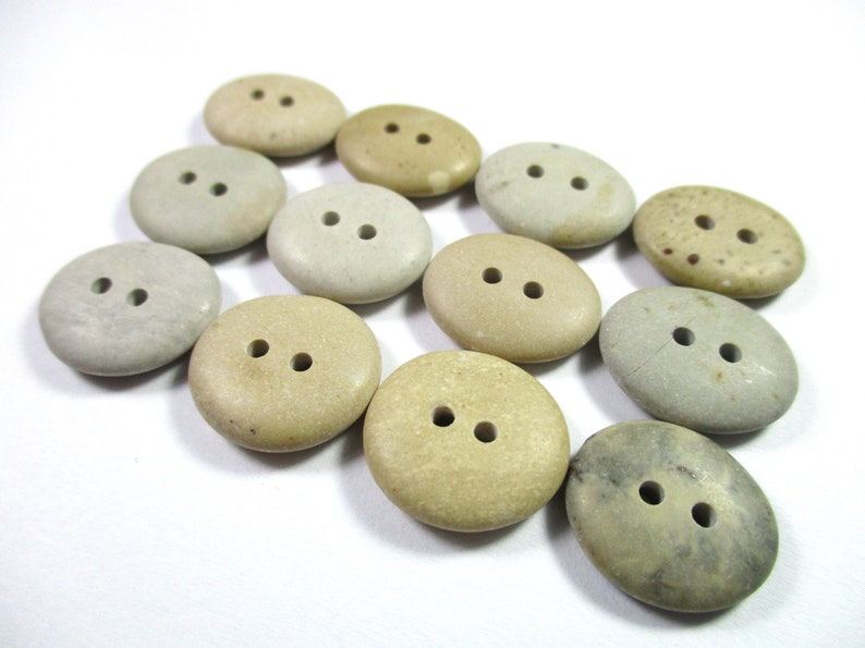 Rectangular Stone Button BEACH STONE 16mm BUTTONS 12 Flawless Two Hole Beige Grey Brown Real ...