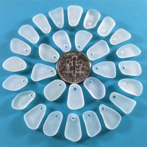 GENUINE SEA GLASS 12mm Beads 29 Flawless White Clear Top Drilled Pendants Charms Real Surf Tumbled Natural Beach Seaglass Jewelry Bead T 868