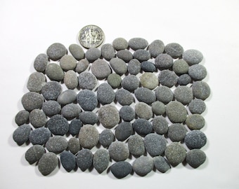 BEACH STONES 75 Small Flat Natural Unaltered Mediterranean Organic Pebbles Black Dark Grey Sea Art Craft Mosaic Jewelry Rock Beads  Peb 2665