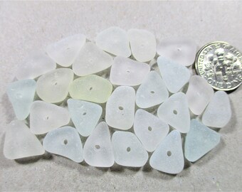 GENUINE SEA GLASS 13mm Perlas 25 Impecable Plano Blanco Claro Centro Perforado Real Surf Tumbled Natural Beach Encontrado Seaglass Joyería Bead C 538