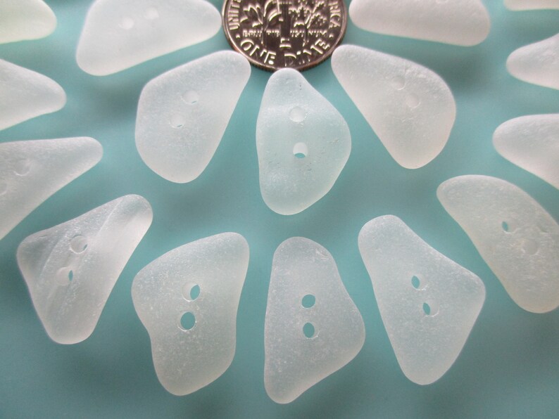 GENUINE SEA GLASS 20mm Buttons 27 Flawless White Clear Real Surf Tumbled Natural Greek Beach Seaglass Sewing Knitting Button Beads But 234
