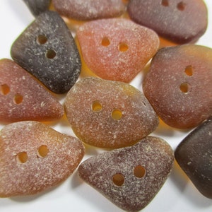 GENUINE SEA GLASS 14mm Buttons 12 Flawless Amber Brown Real Surf Tumbled Natural Greek Beach Seaglass Sewing Knitting Button Beads  But 288