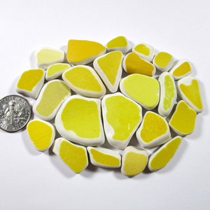 BEACH SEA POTTERY Shards 24 Yellow Real Surf Tumbled Natural Raw Unaltered Authentic Greek Seashore Ceramic Mosaic Art Craft Jewelry U 1721