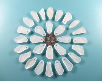 Auténtico cristal marino de 19 mm, 28 cuentas, impecable blanco transparente, perforado en la parte superior, pendientes colgantes, auténtico cristal marino pulido en la playa, joyería T 955