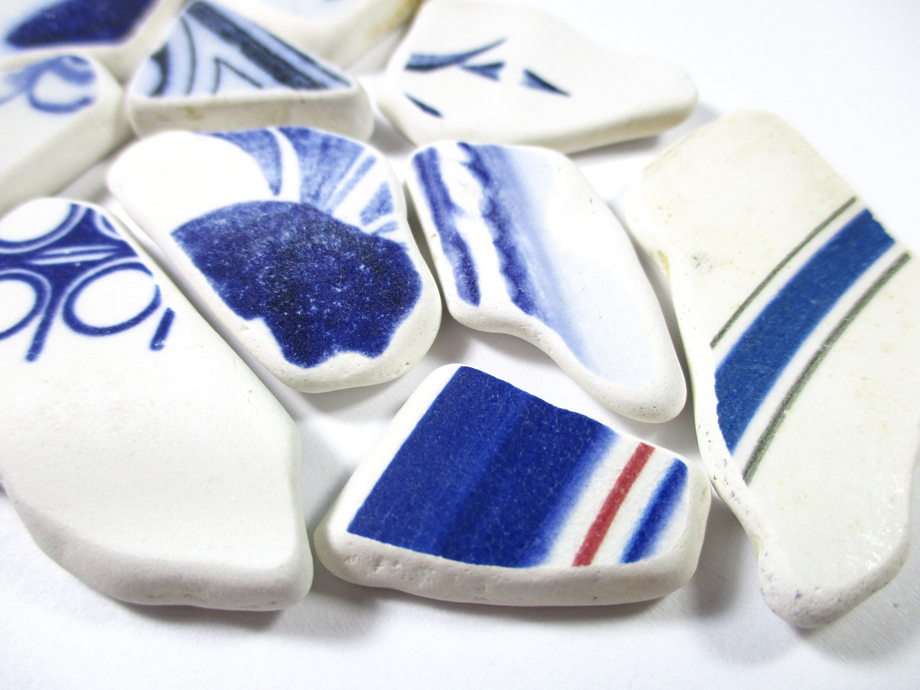 Patterns Blue Shard SEA POTTERY SHARDS 10 Big Blue Patterns Real Surf Tumbled Natural ...