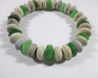 SEA GLASS BRACELET 11mm Beads Green Shades Genuine Seaglass Natural Beach Stones Real Surf Tumbled Raw Seaside Organic Rock Jewelry B 502