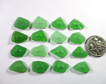 GENUINE SEA GLASS Buttons 13mm Kelly Green 16 Flawless Real Surf Tumbled Greek Beach Seaglass Sewing Knitting Two Hole Shirt Blouse But 330