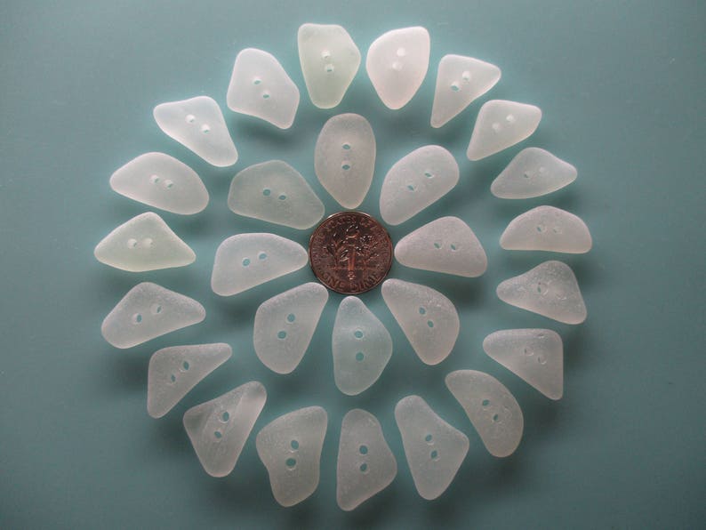 GENUINE SEA GLASS 20mm Buttons 27 Flawless White Clear Real Surf Tumbled Natural Greek Beach Seaglass Sewing Knitting Button Beads But 234