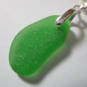 GENUINE SEA GLASS Necklace Sterling Silver Kelly Green Gem Real Surf Tumbled Natural Greek Beach Found Seaglass Pendant Jewelry  N 824
