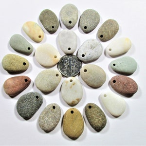 BEACH STONE 20mm Beads 22 Top Drilled Pendants Flawless White Red Grey Brown Beige Khaki Surf Tumbled Natural Rock Pebble Jewelry  Peb 2445