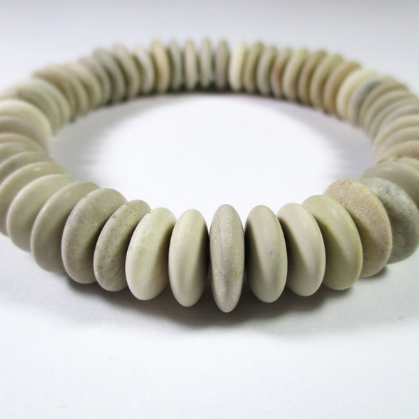 BEACH STONE BRACELET 11 mm Beads 53 Center Drilled Cream Beige Khaki Real Surf Tumbled Natural Flat Sea Stones Rock Jewelry Beads  Peb 2650