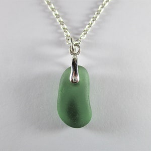 GENUINE SEA GLASS Necklace Sterling Silver Flawless Forest Green Gem Real Surf Tumbled Greek Beach Natural Seaglass Pendant Jewelry  N 868