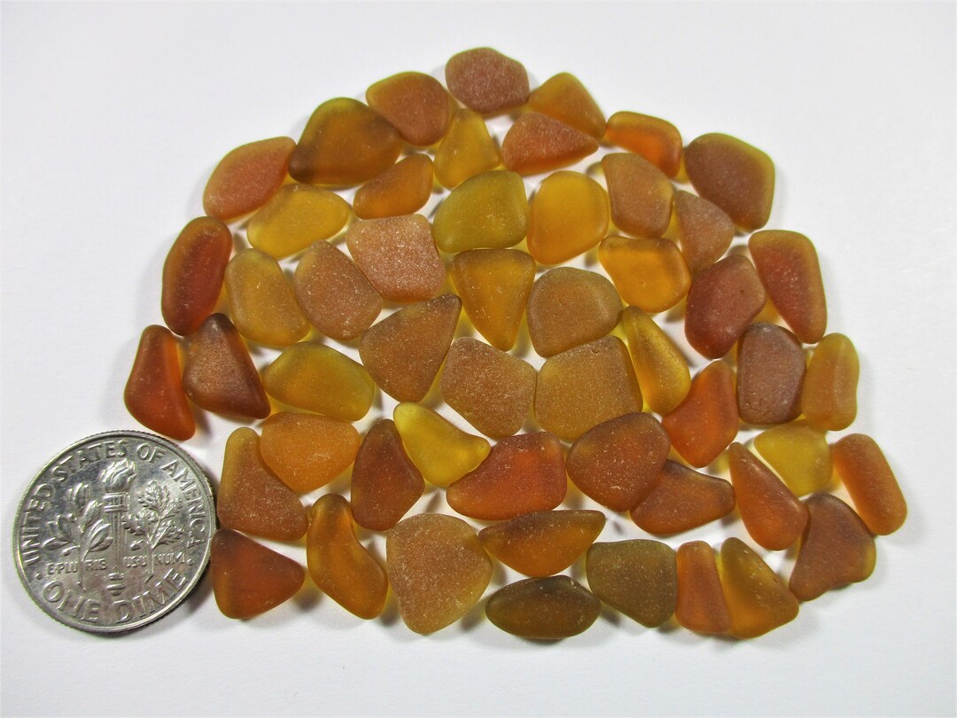 GENUINE SEA GLASS Gems 50 Flawless Small Tiny Flat Brown Amber Honey