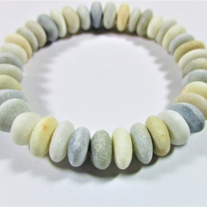 BRACCIALE IN PIETRA DA SPIAGGIA 11 mm Perline 38 Forato al centro Bianco Crema Grigio Vero Surf Caduto Pietre marine naturali Gioielli rocciosi Perlina di ciottoli Peb 2362