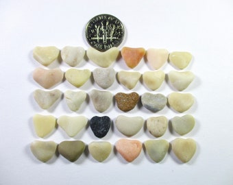 BEACH STONE HEARTS 30 Small Tiny Black Grey Peach Beige White Real Surf Tumbled Unaltered Natural Stones Rock Pebble Jewelry Beads  Peb 2656