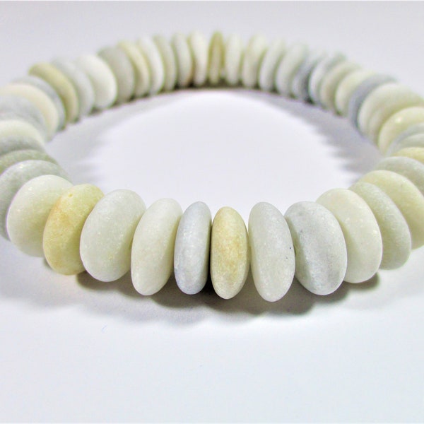 BEACH STONE BRACELET 11 mm Beads 45 Center Drilled White Cream Grey Real Surf Tumbled Natural Sea Stones Rock Jewelry Pebble Bead  Peb 2367