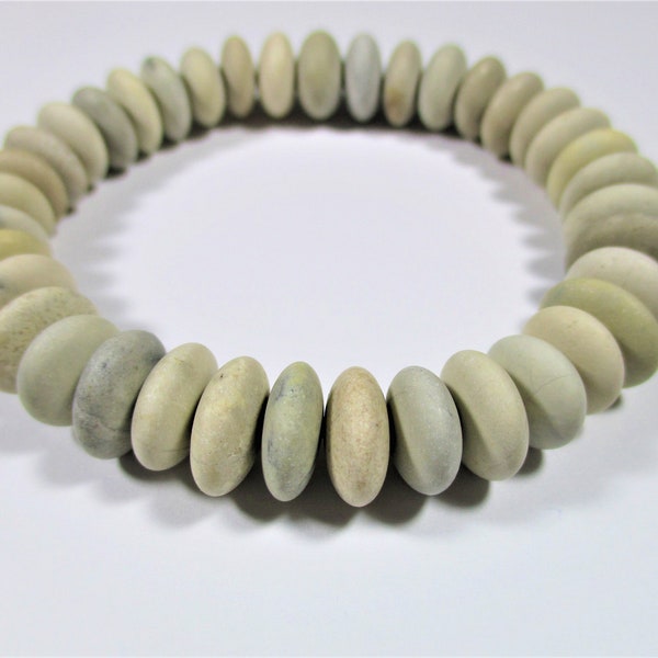 BEACH STONE BRACELET 11 mm Beads 38 Center Drilled Cream Beige Khaki Real Surf Tumbled Natural Greek Sea Stones Rock Jewelry Beads  Peb 2562