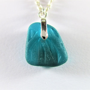 GENUINE SEA GLASS Necklace Sterling Silver Rare Flawless Blue Turquoise Gem Surf Tumbled Natural Greek Beach Seaglass Pendant Jewelry N 725a