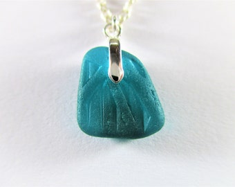 GENUINE SEA GLASS Necklace Sterling Silver Rare Flawless Blue Turquoise Gem Surf Tumbled Natural Greek Beach Seaglass Pendant Jewelry N 725a