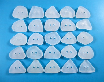 ECHTES SEEGLAS 15mm Buttons 25 makellose weiße klare echte Brandung getrommelt natürliche griechische Strand Seaglass Nähen stricken Knopf Perlen aber 327