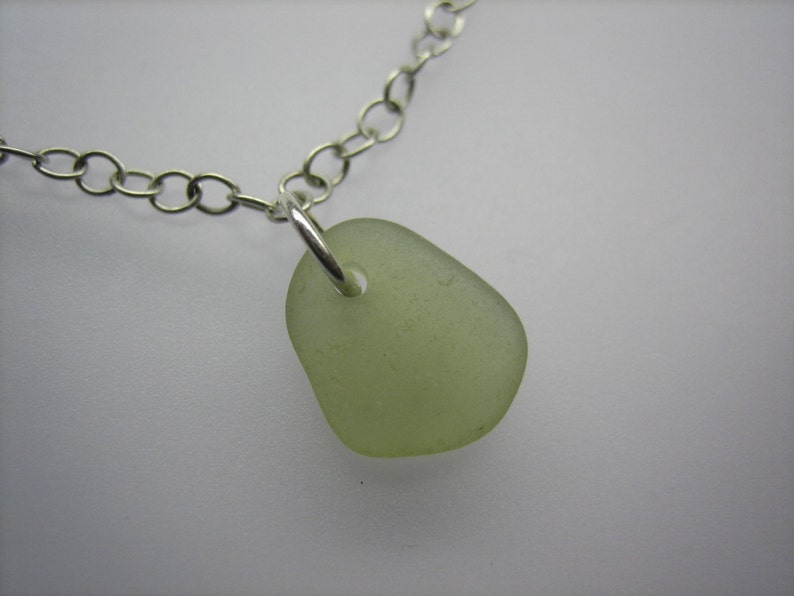 GENUINE SEA GLASS Anklet Sterling Silver Flawless Moss Green Gem Real Surf Tumbled Natural Beach Seaglass Ankle Bracelet Jewelry A 173d