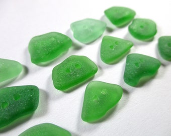 GENUINE SEA GLASS Buttons 14mm Kelly Green 12 Flawless Real Surf Tumbled Greek Beach Seaglass Sewing Knitting Two Hole Shirt Blouse But 331