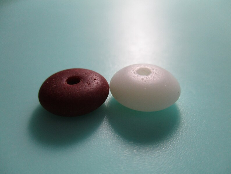 GENUINE SEA GLASS 2 Vintage Beach Found 12mm Beads Chocolate Brown White Real Surf Tumbled Milkglass Seaglass Rondelle Jewelry Bead U 890