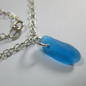 GENUINE SEA GLASS Anklet Flawless Blue Gem Sterling Silver Real Surf Tumbled Natural Greek Beach Found Seaglass Ankle Bracelet Jewelry A 217