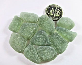 GENUINE SEA GLASS Flawless Green Grey Flat 11 Surf Tumbled Natural Unaltered Beach Seaglass Undrilled Jewelry Quality Pendant Beads U 1548