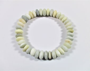 STRANDSTEIN ARMBAND 10 mm Perlen 40 mitte gebohrt weiß creme grau echte Brandung Natur Seesteine Kieselstein Schmuck Kieselstein Perle 2392