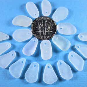 GENUINE SEA GLASS 13mm Beads 19 Flawless White Clear Top Drilled Pendants Real Surf Tumbled Natural Greek Beach Seaglass Jewelry Bead  T 839