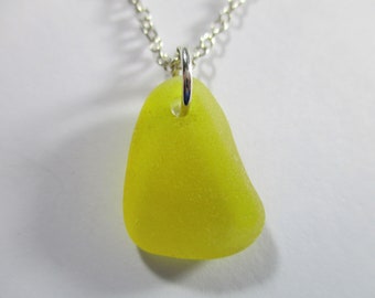 GENUINE SEA GLASS  Necklace Sterling Silver Flawless Canary Yellow Real Surf Tumbled Natural Greek Beach Seaglass Pendant Jewelry  N 381k