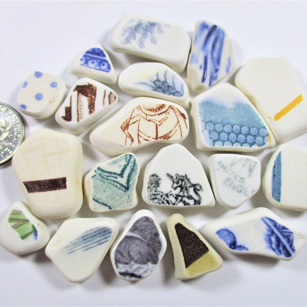 BEACH SEA POTTERY Shards 19 Blue Green Black Teal Brown Real Surf Tumbled Natural Unaltered Greek Seashore Art Craft Jewelry Beads  U 1693