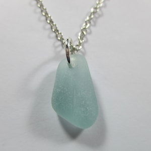 GENUINE SEA GLASS Necklace Sterling Silver Chain Flawless Aqua Blue Real Surf Tumbled Natural Greek Beach Seaglass Pendant Jewelry  N 514b
