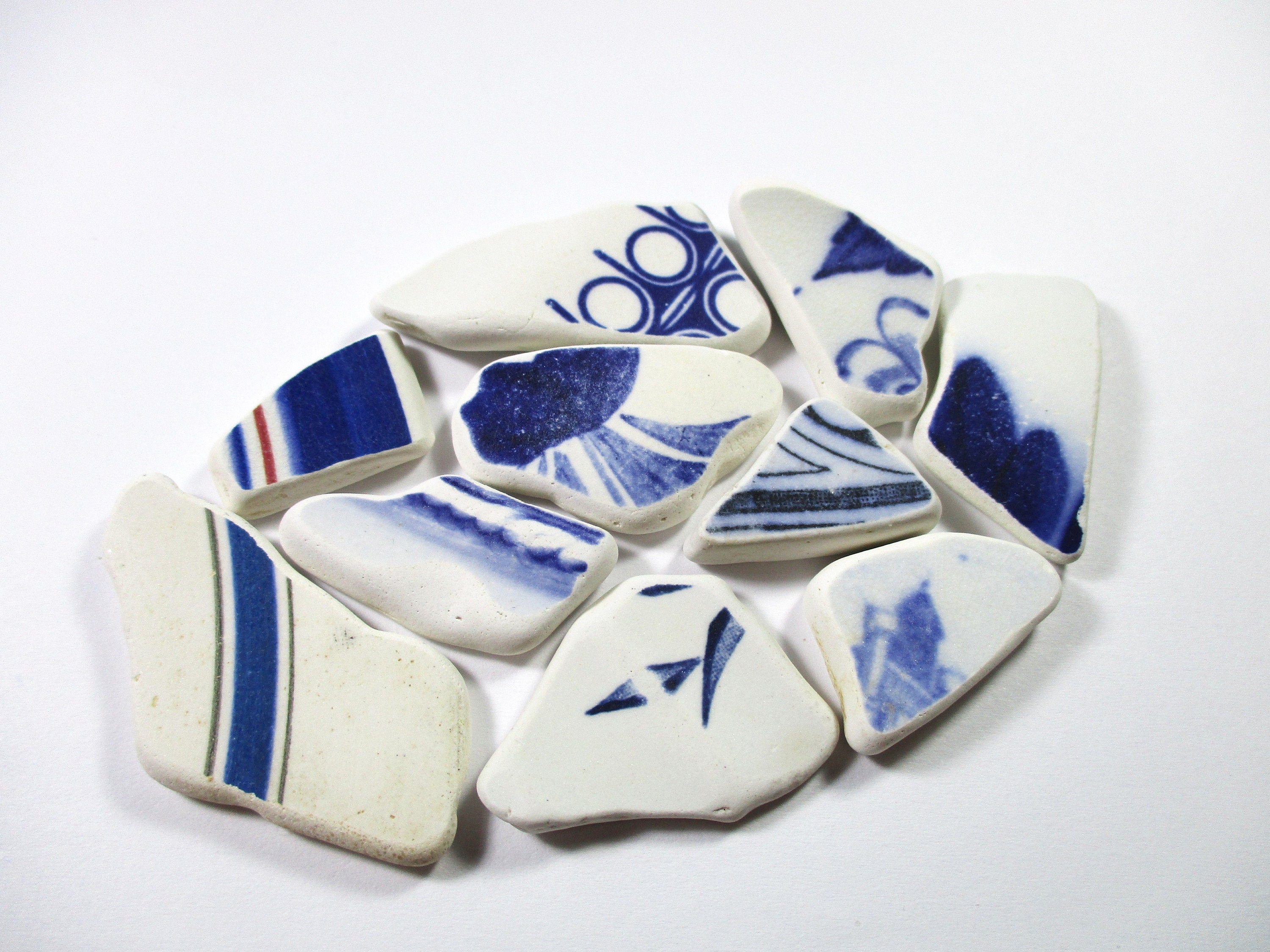Patterns Blue Shard SEA POTTERY SHARDS 10 Big Blue Patterns Real Surf Tumbled Natural ...