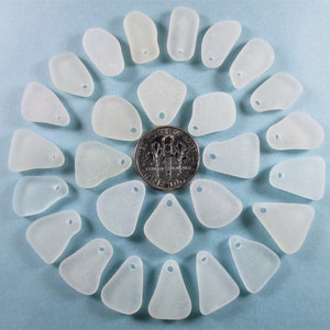 GENUINE SEA GLASS 15mm Beads 27 Flawless White Clear Top Drilled Pendants Real Surf Tumbled Natural Greek Beach Seaglass Jewelry Bead  T 822