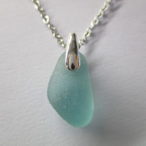 GENUINE SEA GLASS Necklace Sterling Silver Chain Aqua Blue Nugget Gem Real Surf Tumbled Natural Beach Seaglass Jewelry Quality Pendant N 809