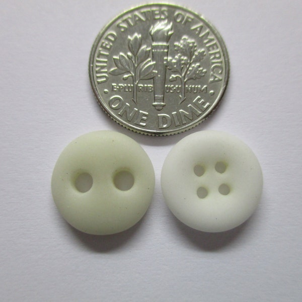 GENUINE SEA GLASS 12mm Vintage Buttons White Cream 2 Real Surf Tumbled Unaltered Natural Beach Found Authentic Seaglass Button Beads  U 496b