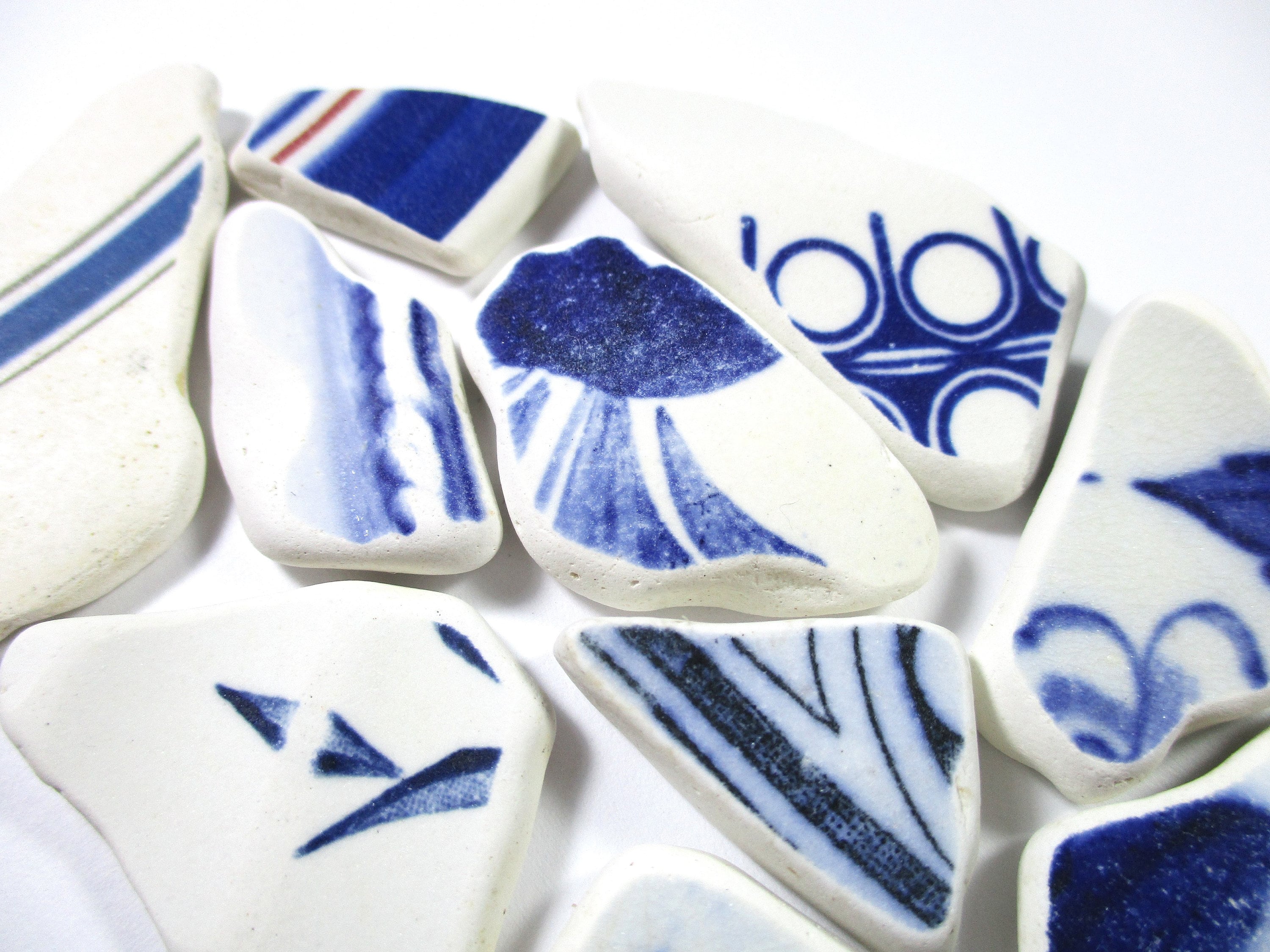Patterns Blue Shard SEA POTTERY SHARDS 10 Big Blue Patterns Real Surf Tumbled Natural ...
