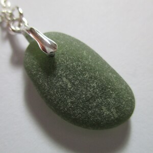 GENUINE SEA GLASS Necklace Sterling Silver Flawless Olive Green Gem Pendant Real Surf Tumbled Natural Greek Beach Seaglass Jewelry  N 819