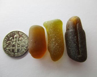 GENUINE SEA GLASS Bottle Stoppers 3 Brown Honey Amber Real Surf Tumbled Natural Unaltered Greek Beach Found Undrilled Seaglass Beads U 751