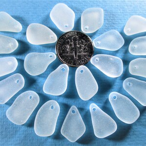 GENUINE SEA GLASS 15mm Beads 21 Flawless White Clear Top Drilled Pendants Real Surf Tumbled Natural Greek Beach Seaglass Jewelry Bead  T 844